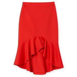 Women's High-Low Ruffle Hem Pencil Skirt – Bold Red Elegance